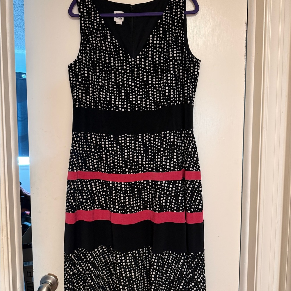 Anne Klein Black and Pink Polka Dot Midi Dress